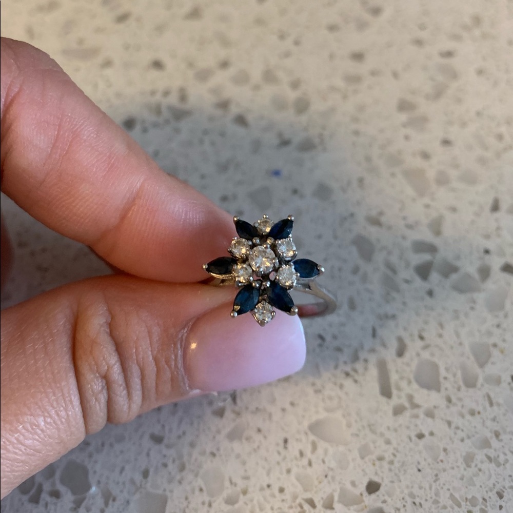 Diamond and Sapphire 14k W Gold Ring EUC